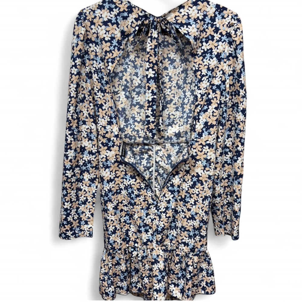 SHEIN Navy and Cream Floral Long Sleeve Dress - Picture 6 of 7